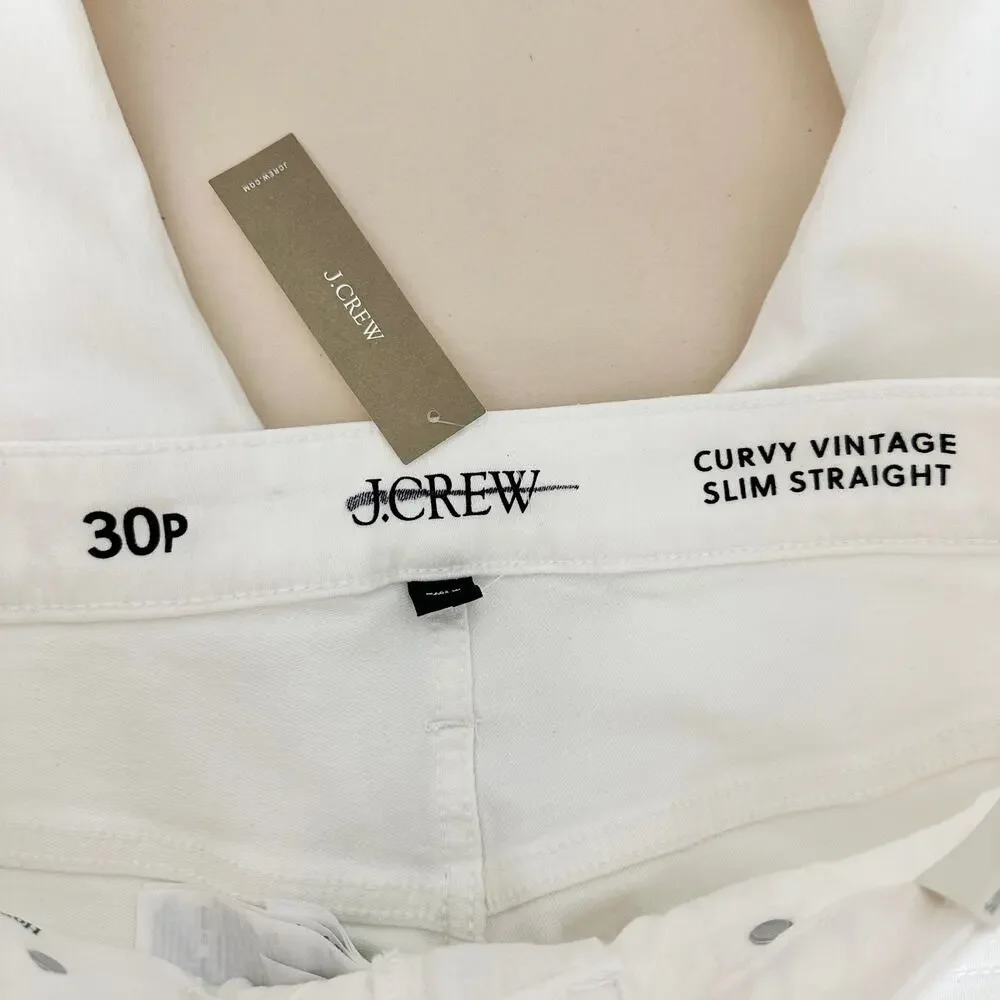 J.Crew Petite Curvy Vintage Straight Slim Jeans High Waisted White US 30 NWT